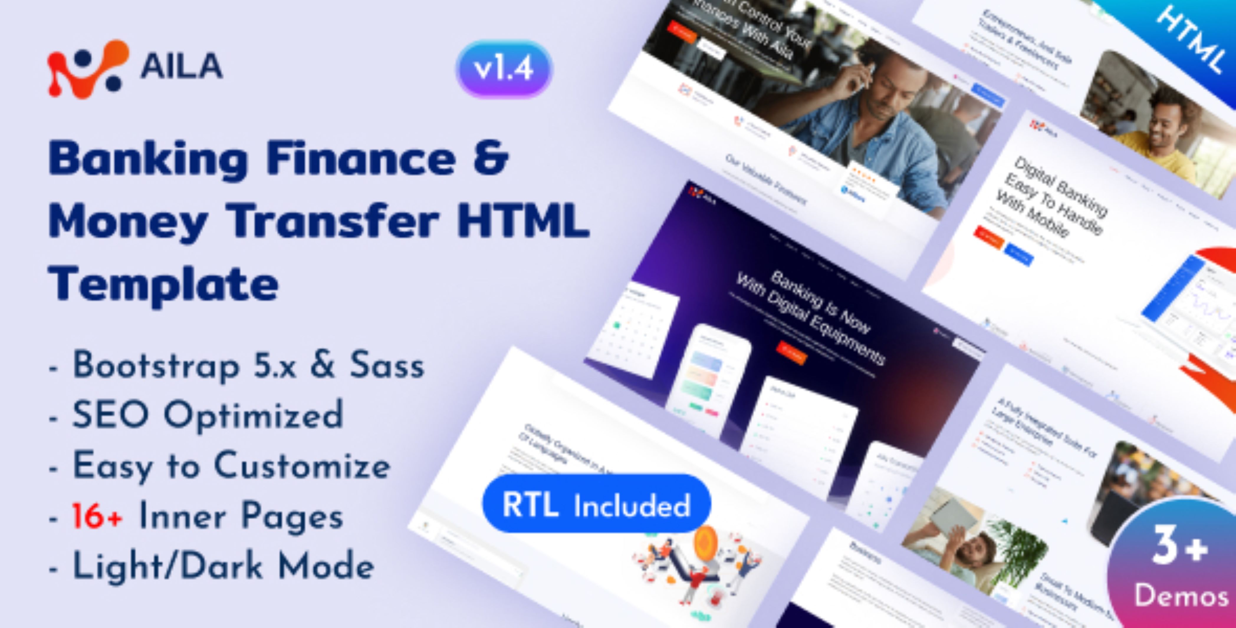 Aila - Banque, Finance et transfert d’argent Bootstrap 5 Modèle