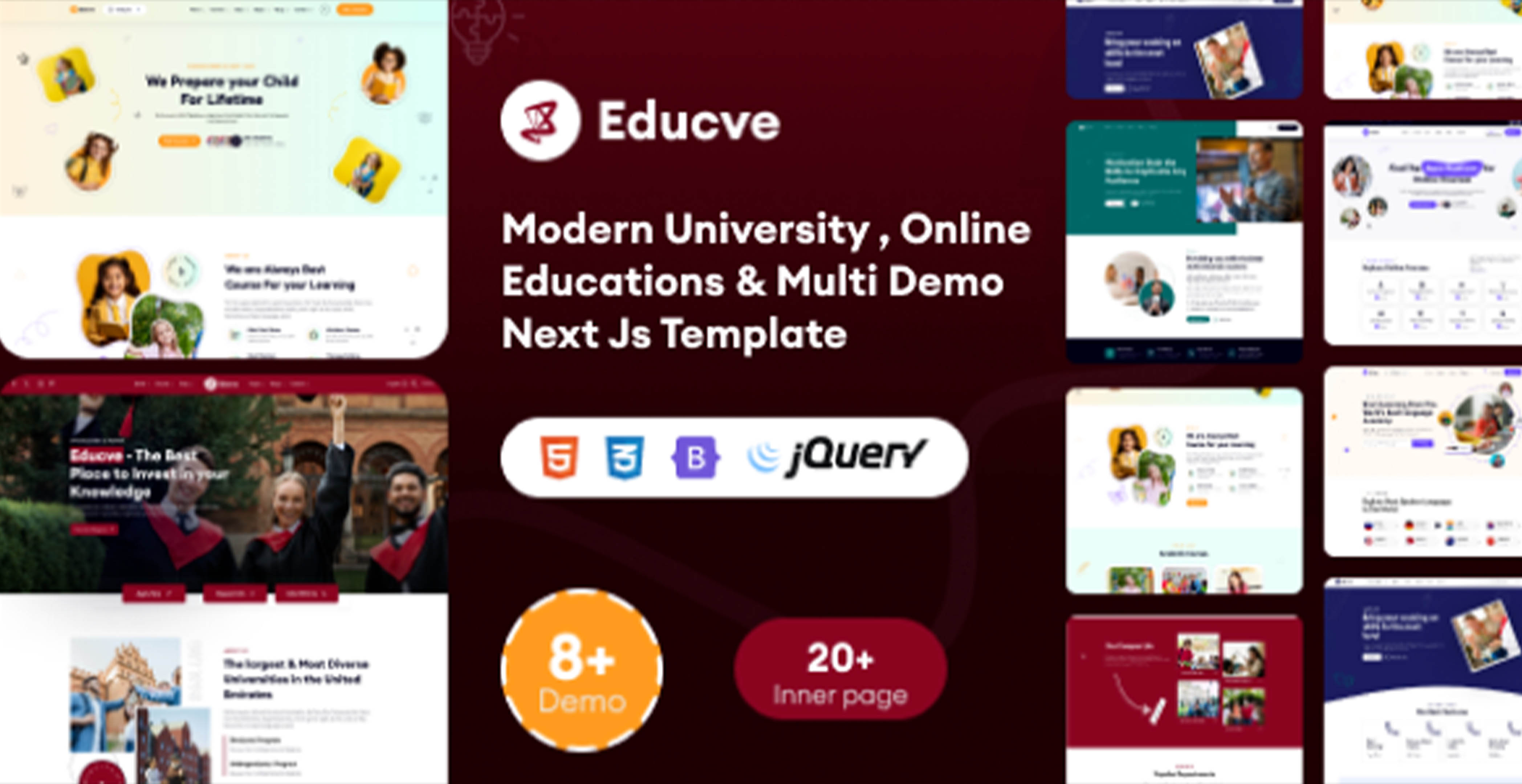 Educve University, cours en ligne et éducation multi-démo Next Js Template