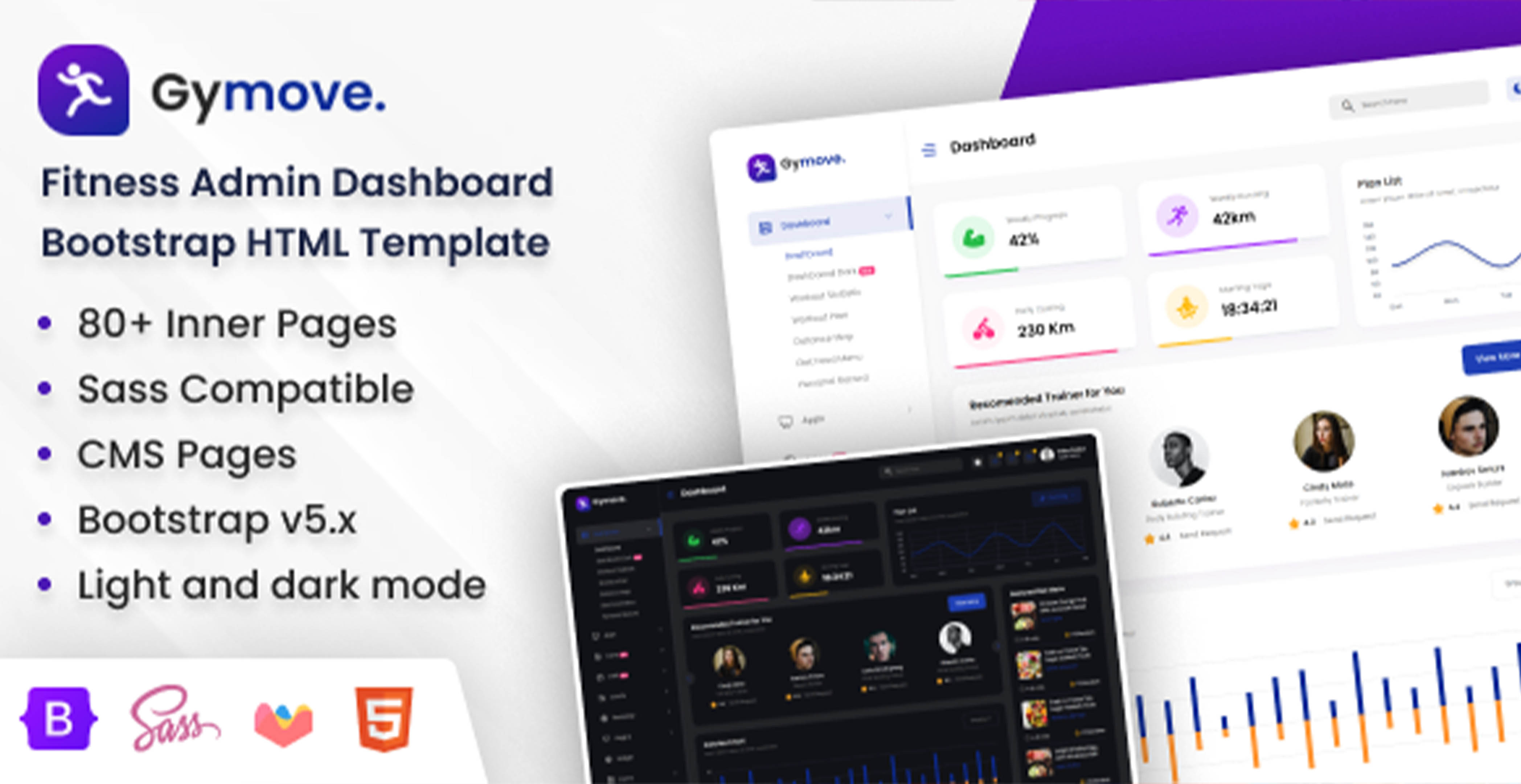 Gymove - Modèle HTML de tableau de bord d’administration de fitness Bootstrap