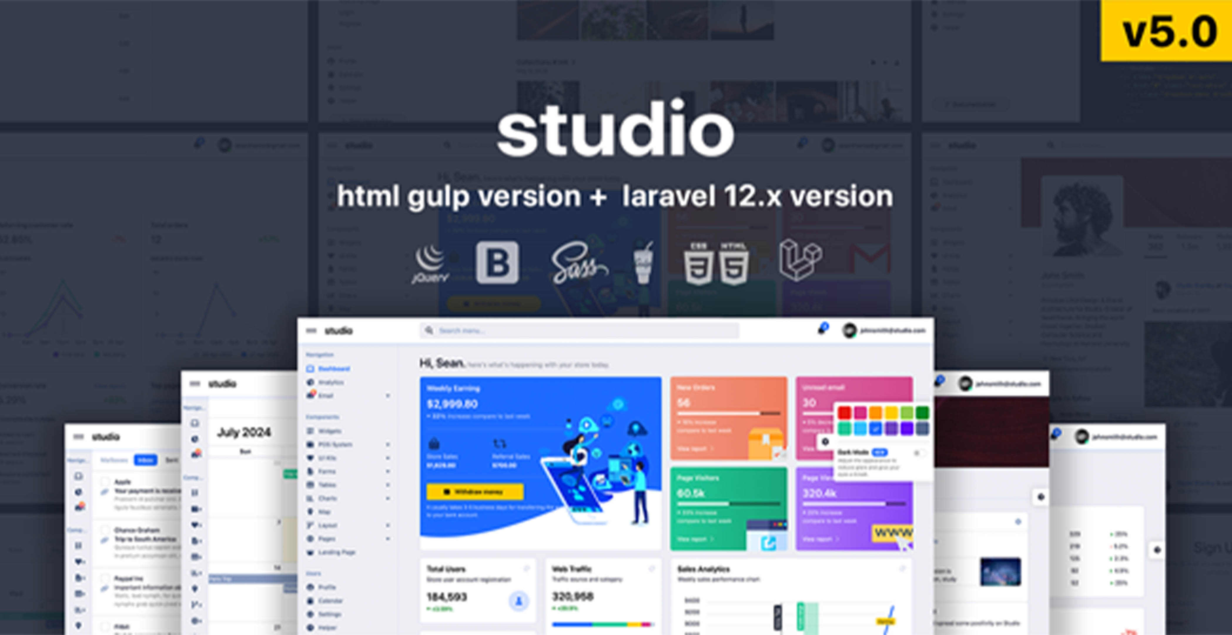Studio Modèle d’administration HTML et Laravel 12.x Bootstrap 5