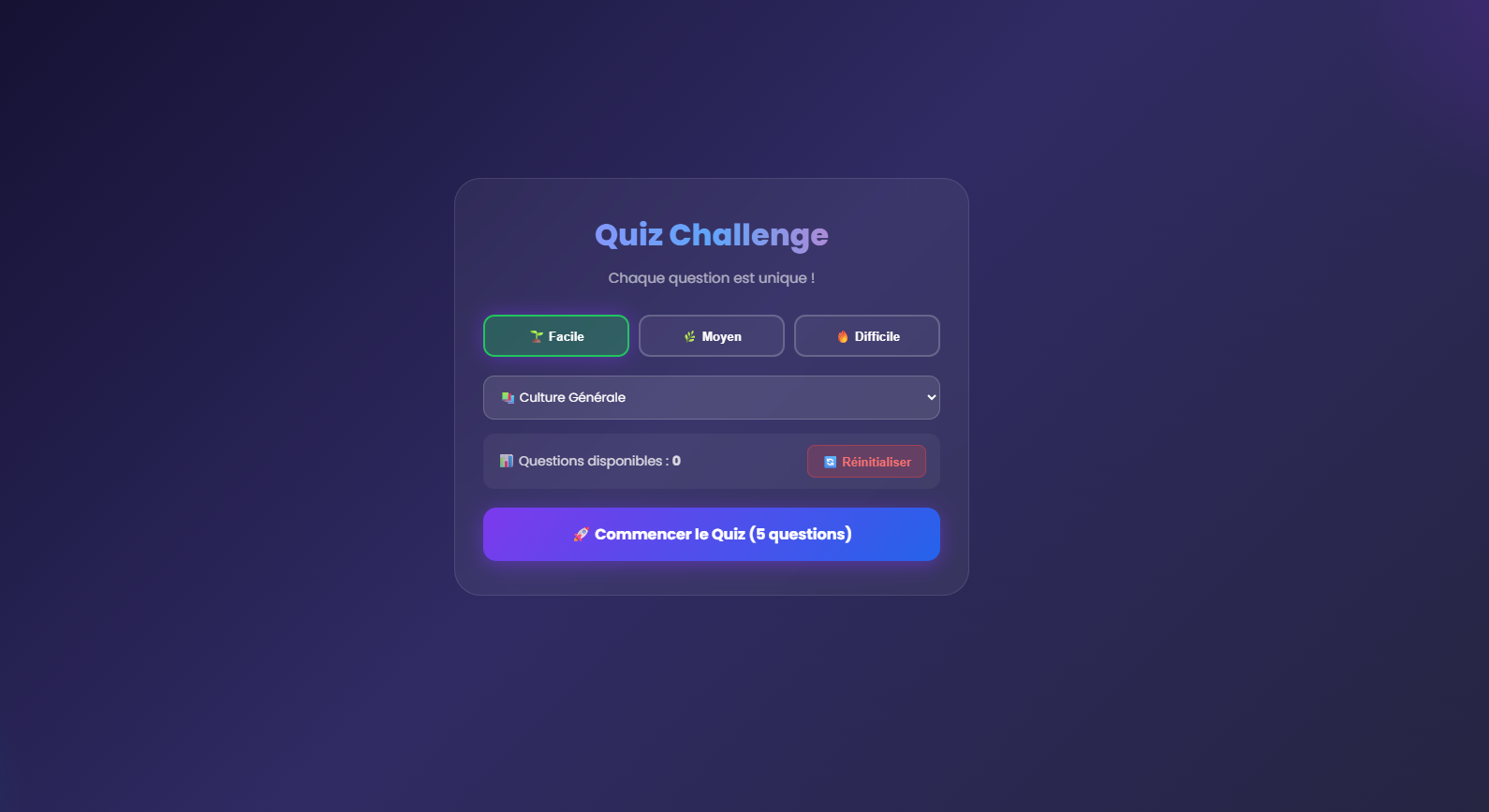 Quiz Challenge – Jeu de Questions en HTML/CSS/JS (Code Source Gratuit)
