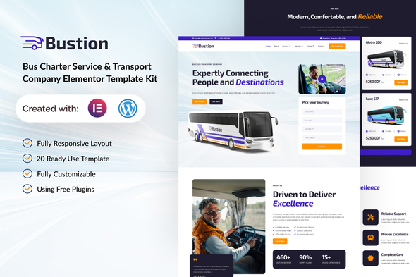 Bustion Kit de modèles Elementor pour société de location d'autobus et de transport