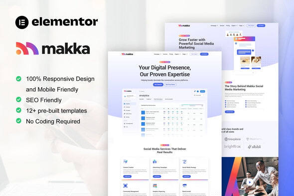 Makka Kit de modèles Elementor pour agence de marketing sur les réseaux sociaux