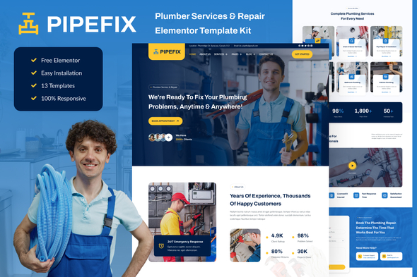 Pipefix Kit de modèle Elementor pour services de plomberie et de réparation