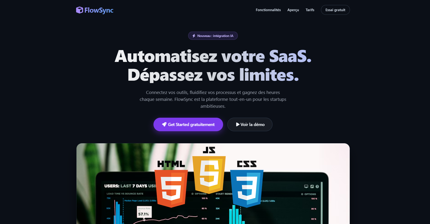 FlowSync Landing Page SaaS Premium Animée (HTML CSS JS et Scroll Effects)