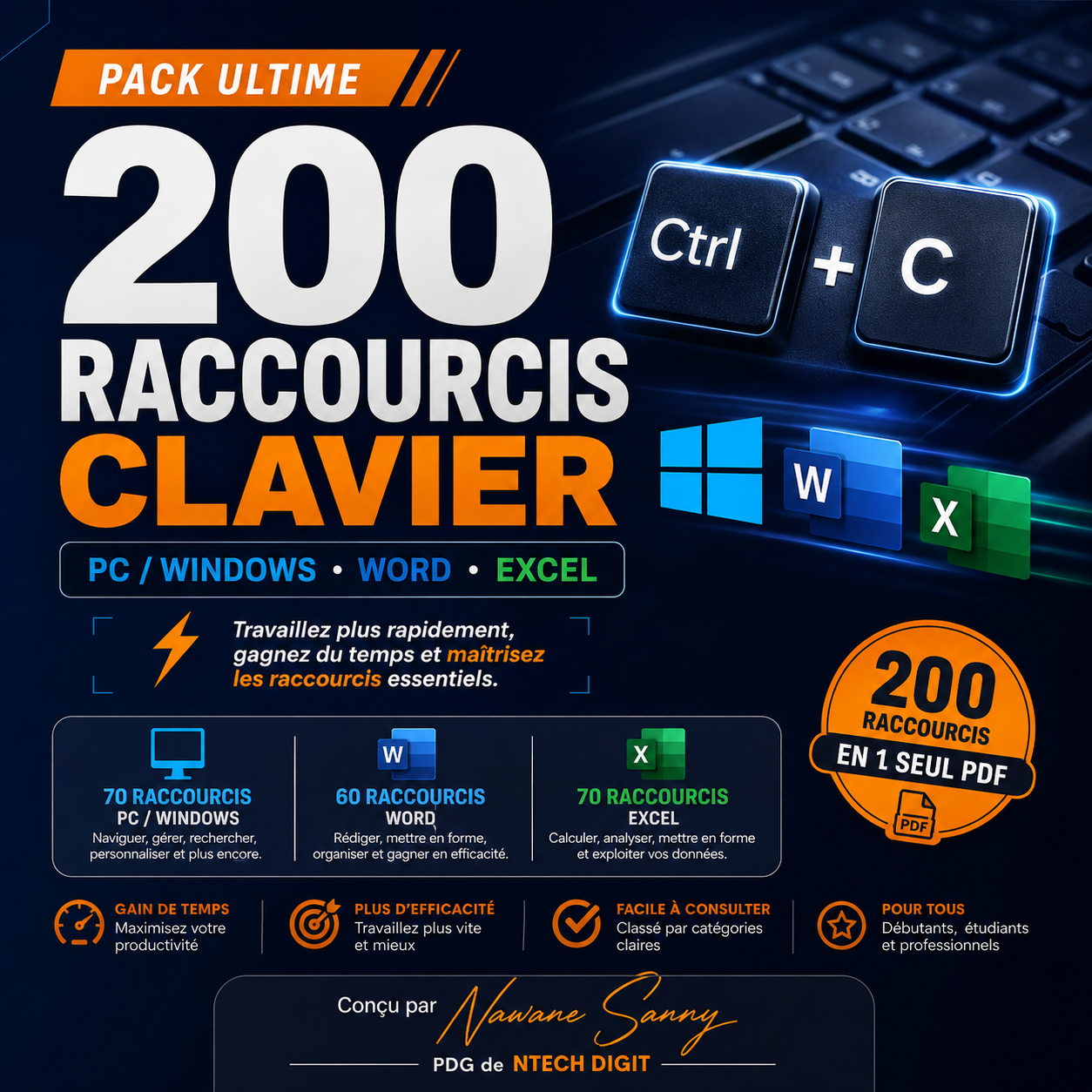 Pack Ultime 200 Raccourcis Clavier PC, Word et Excel
